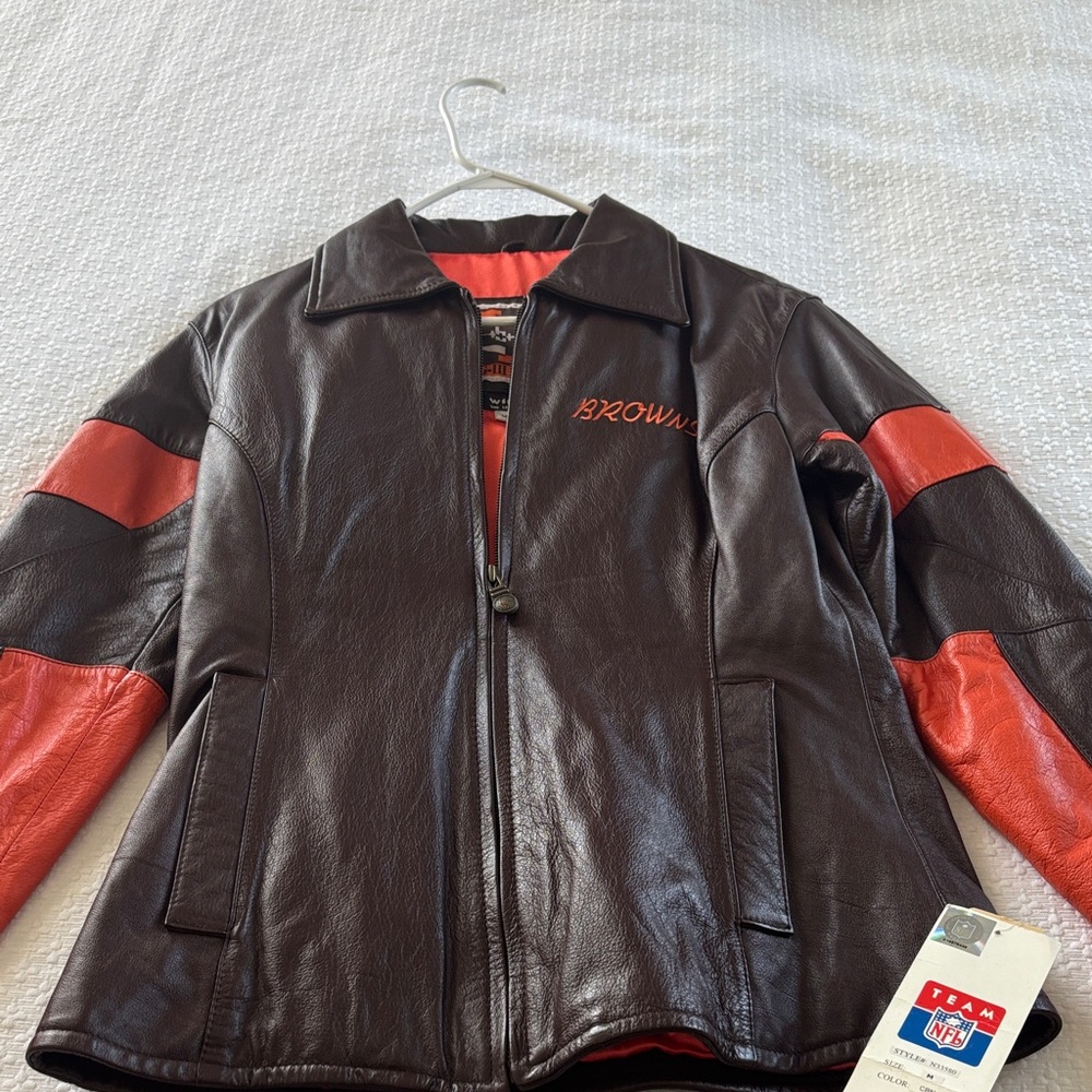NFL Brown and Red Leather Bomber Jacket